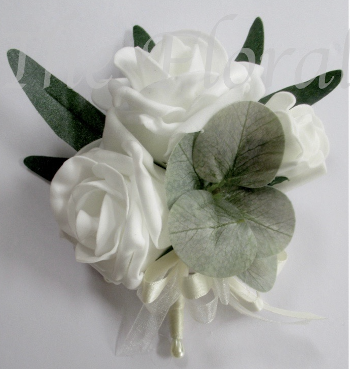sage green and ivory pin on corsage for weddings